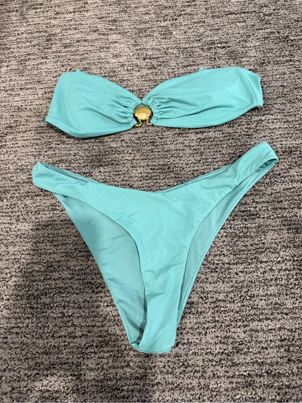XL Aqua Bandeau Bikini Set with Gold Shell Accent